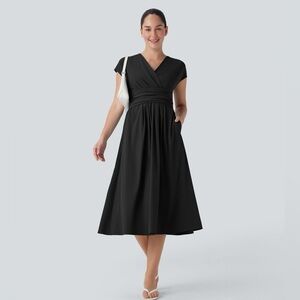 HALARA Breezeful™ V Neck Short Sleeve Pocket Tie Back Quick Dry Midi Dress